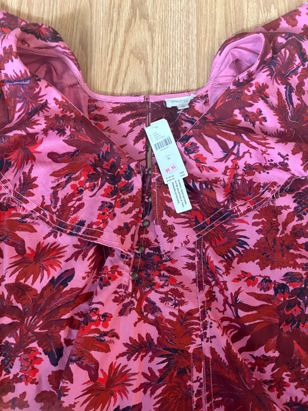 Pilcro/Anthropologie Pink and Red Floral Button-Front Dress - Picture 4 of 7